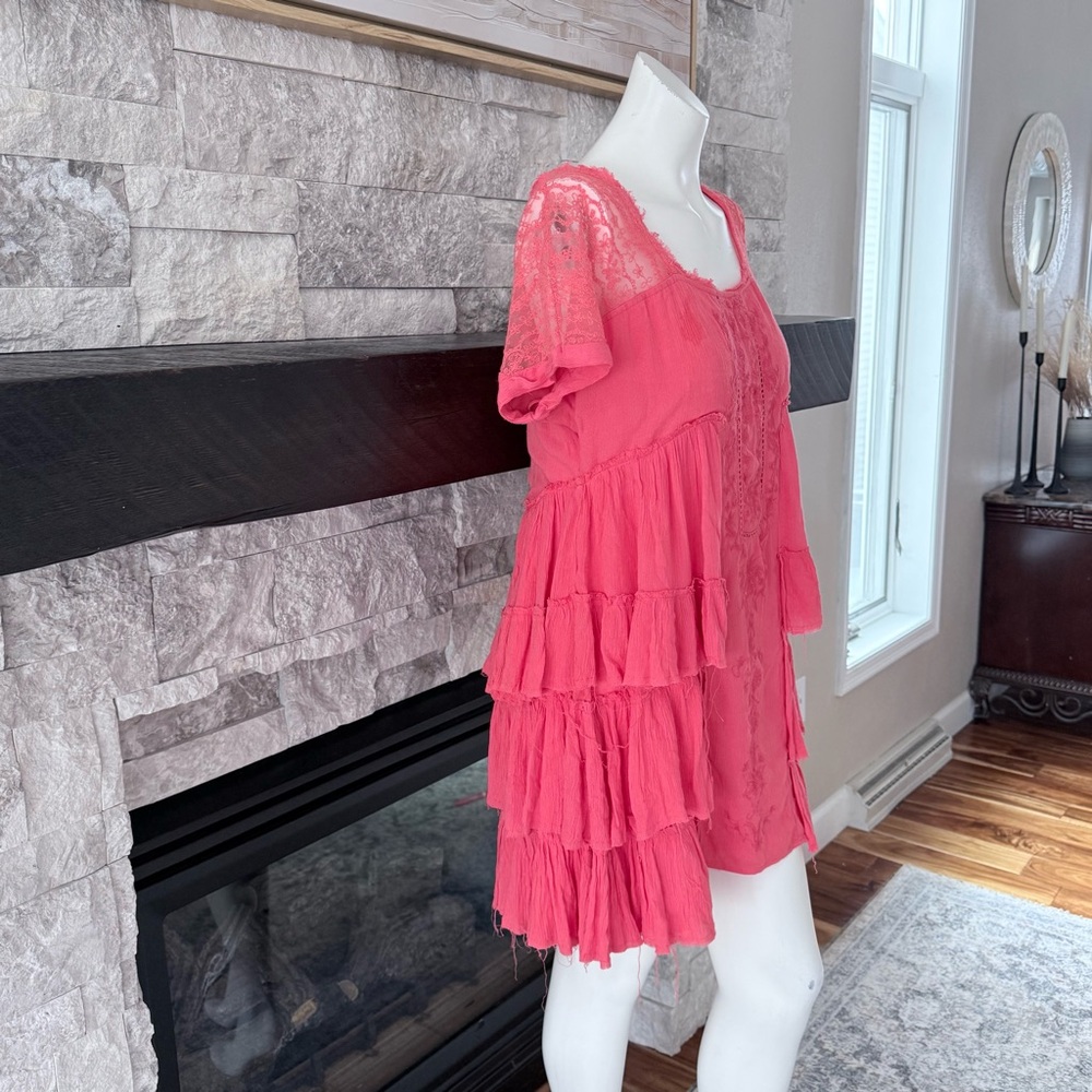 Free People Coral Lace Tiered Mini Dress | NWT | Size S - Picture 3 of 13